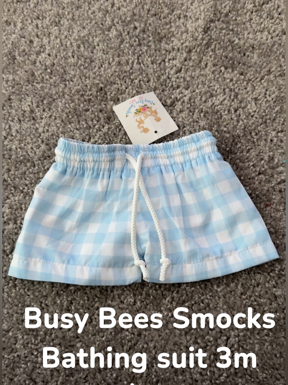 Busy Bees Smocks Light Blue Gingham Baby Swim Bottoms